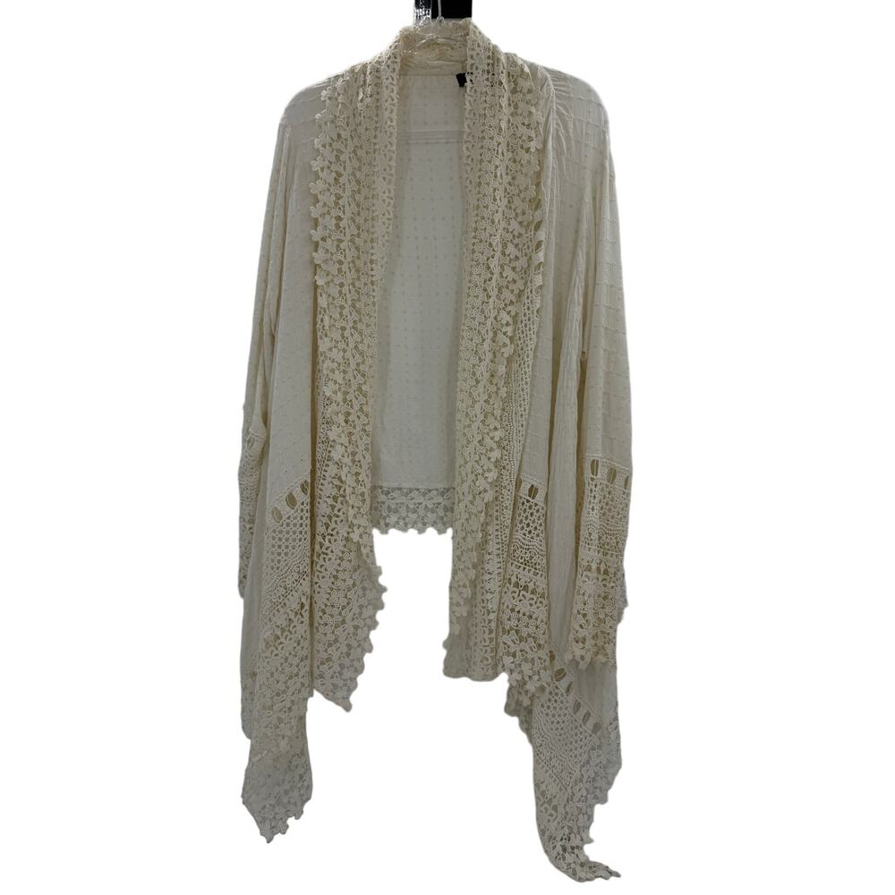 MALIBU SKY Crochet Festival Cardigan Size M Ivory Long Sleeve Open Front Boho